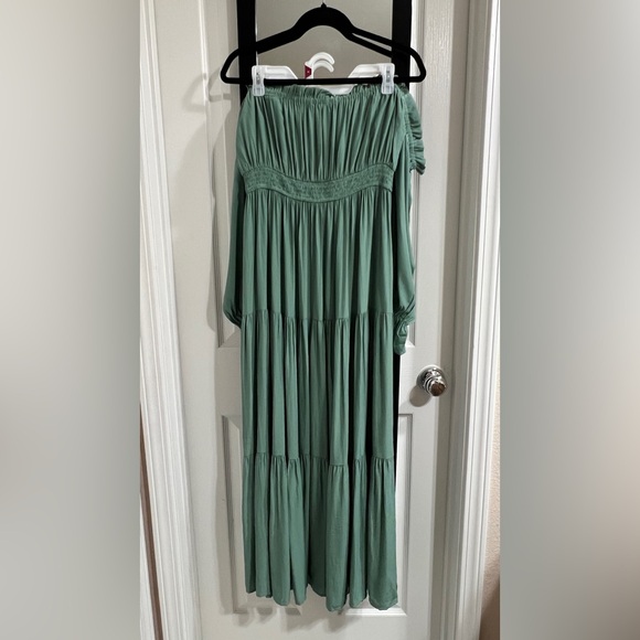 Boho Off-Shoulder Long Sleeve A-line Long Maxi Dress - Sz L (US 12-14) Green - Picture 3 of 7